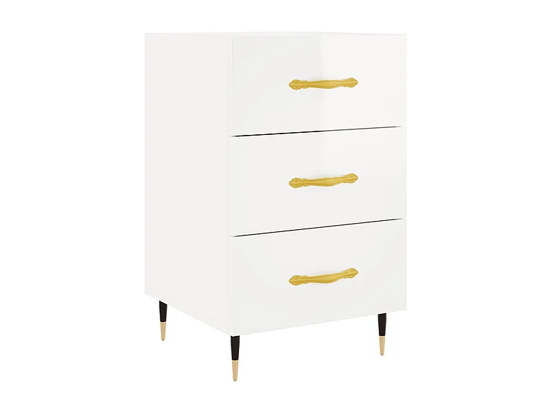 Maria Elise  Comodino Bianco Lucido 40x40x66 cm in Legno Multistrato