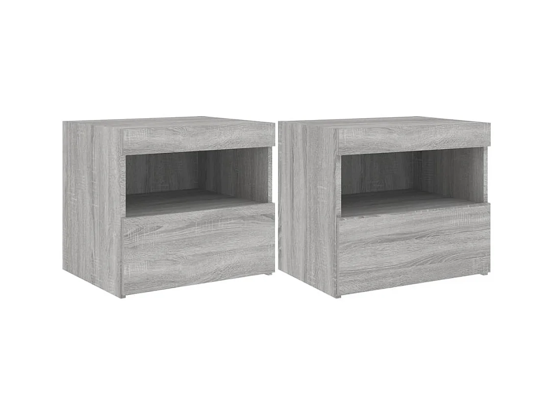 Bishop  Tables de chevet avec lumières LED 2 pcs sonoma gris 50x40x45cm