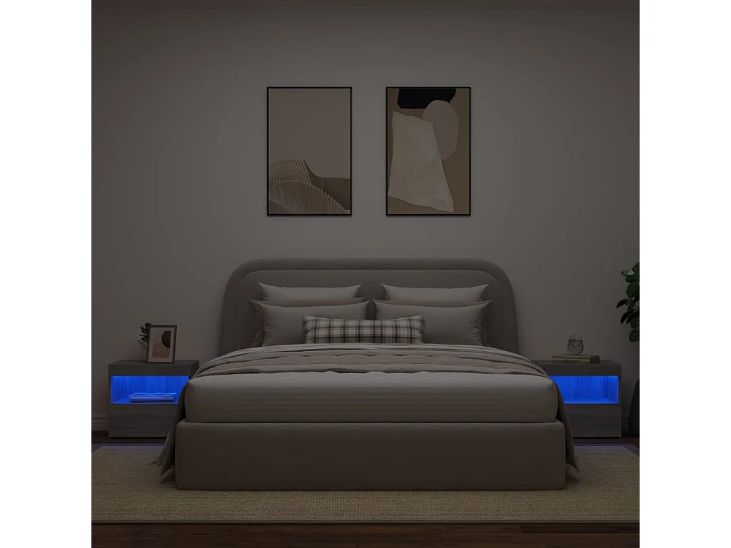 Bishop  Tables de chevet avec lumières LED 2 pcs sonoma gris 50x40x45cm