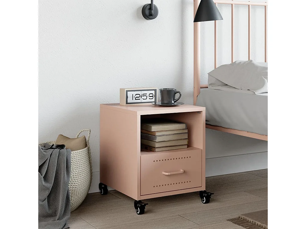 Evalara  Table de chevet rose 36x39x43,5 cm acier