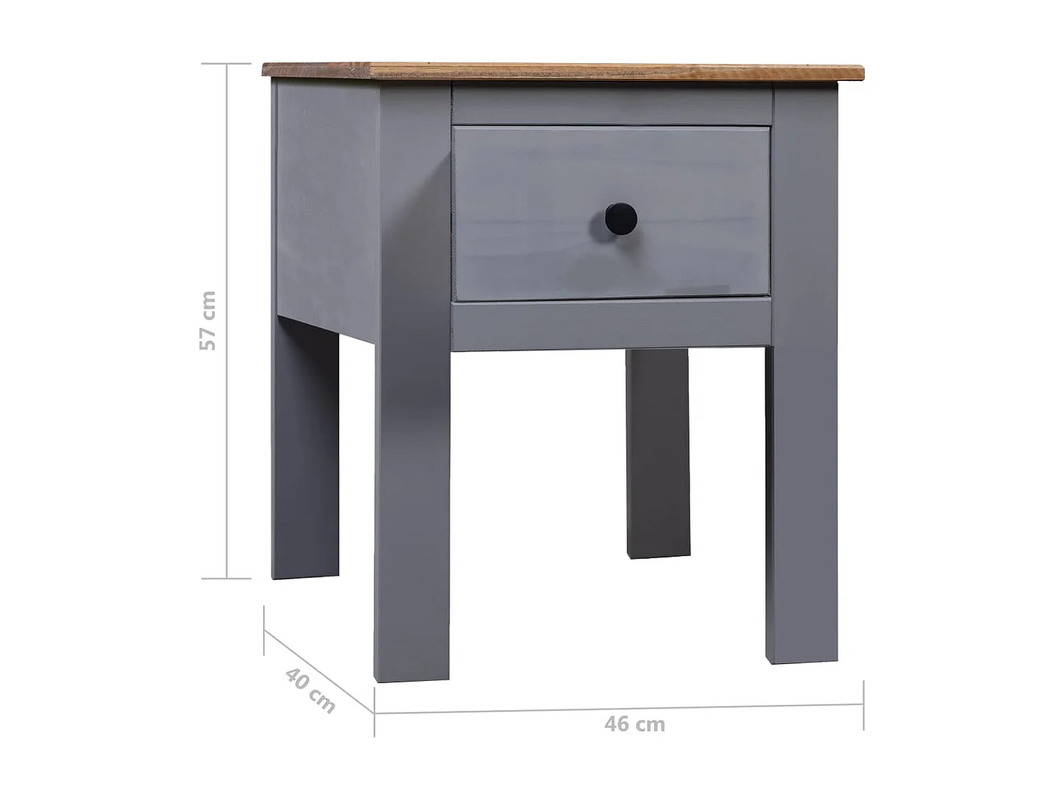 Sophie-Magali  Comodino Grigio 46x40x57 cm in Legno di Pino Panama Range