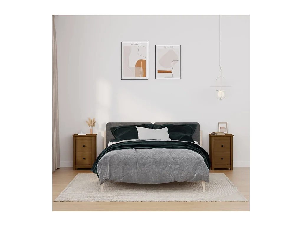 Rida  Tables de chevet 2 pcs Marron miel 40x35x61,5 cm Pin solide