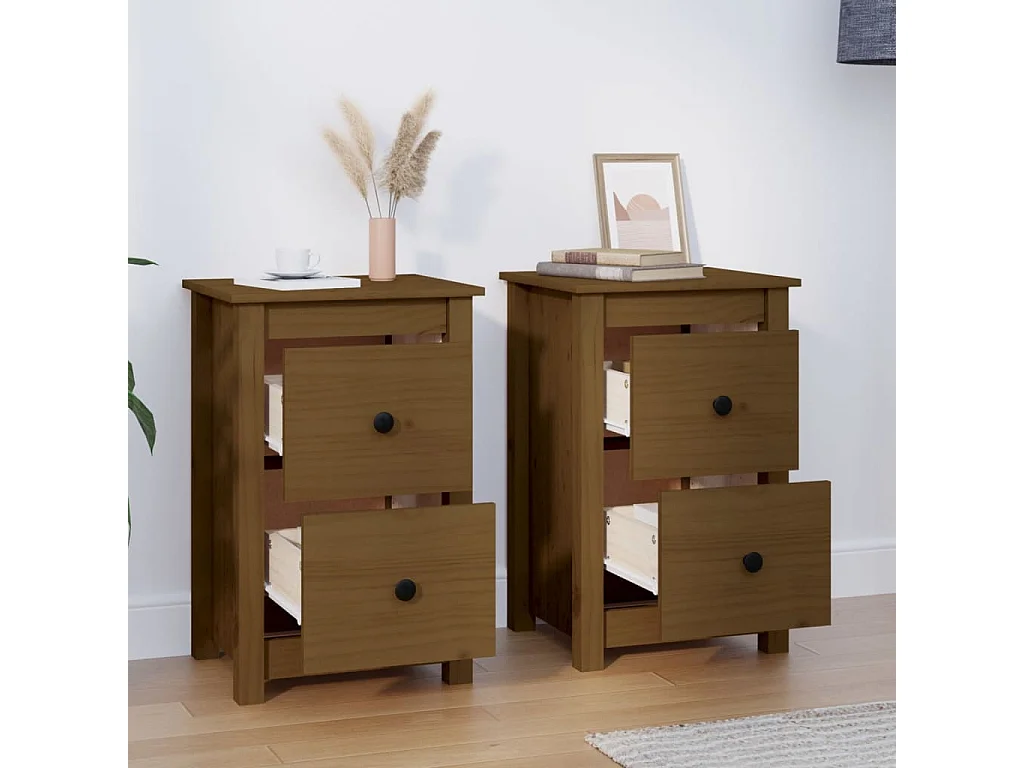 Rida  Tables de chevet 2 pcs Marron miel 40x35x61,5 cm Pin solide