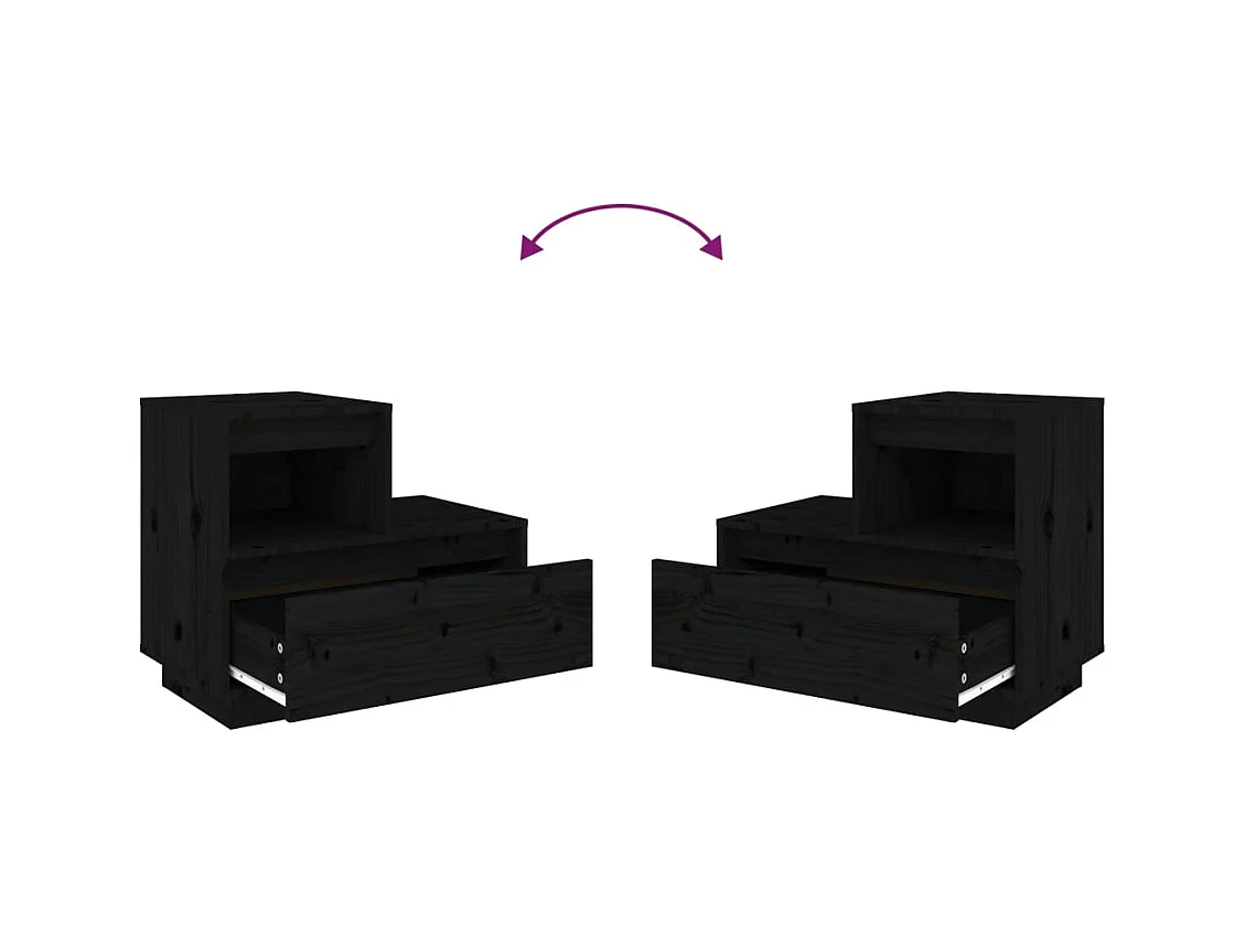 Kværndrup  Tables de chevet 2 pcs Noir 60x34x51 cm Bois de pin solide