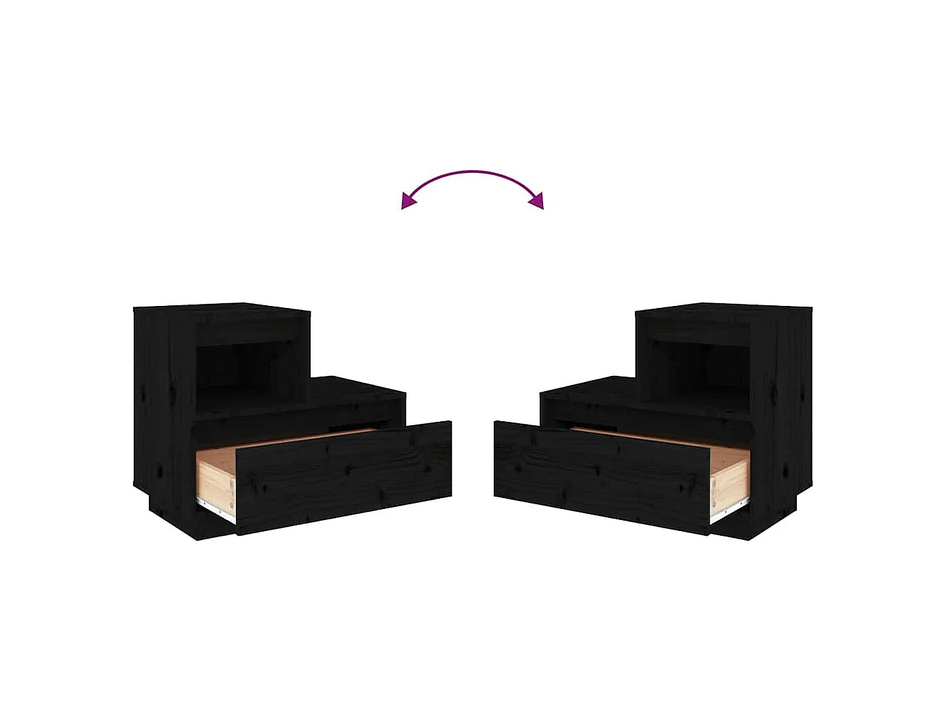 Kværndrup  Tables de chevet 2 pcs Noir 60x34x51 cm Bois de pin solide