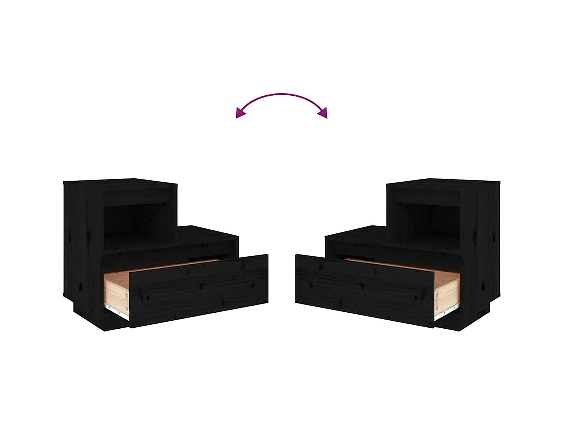 Kværndrup  Tables de chevet 2 pcs Noir 60x34x51 cm Bois de pin solide
