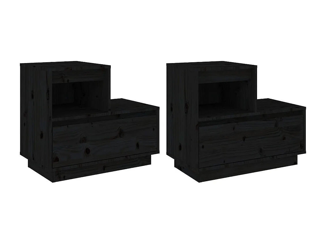 Kværndrup  Mesitas de noche 2 uds madera maciza de pino negro 60x34x51 cm