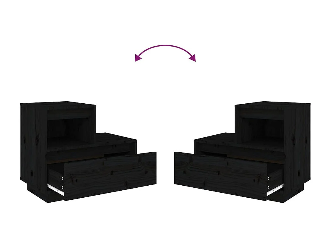 Kværndrup  Mesitas de noche 2 uds madera maciza de pino negro 60x34x51 cm