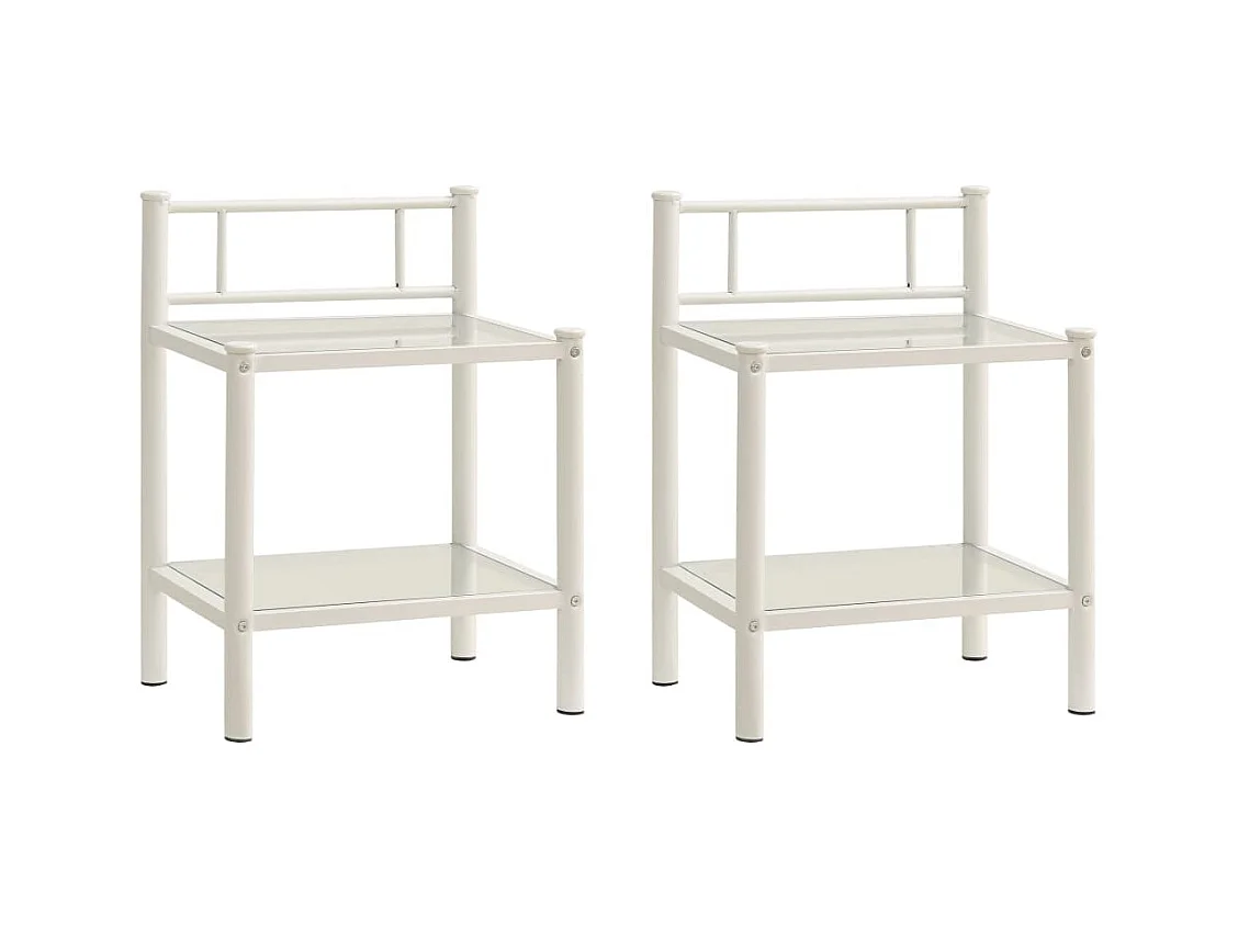 Tayeb  Nachttische 2 Stk. Weiß Transparent Metall und Glas