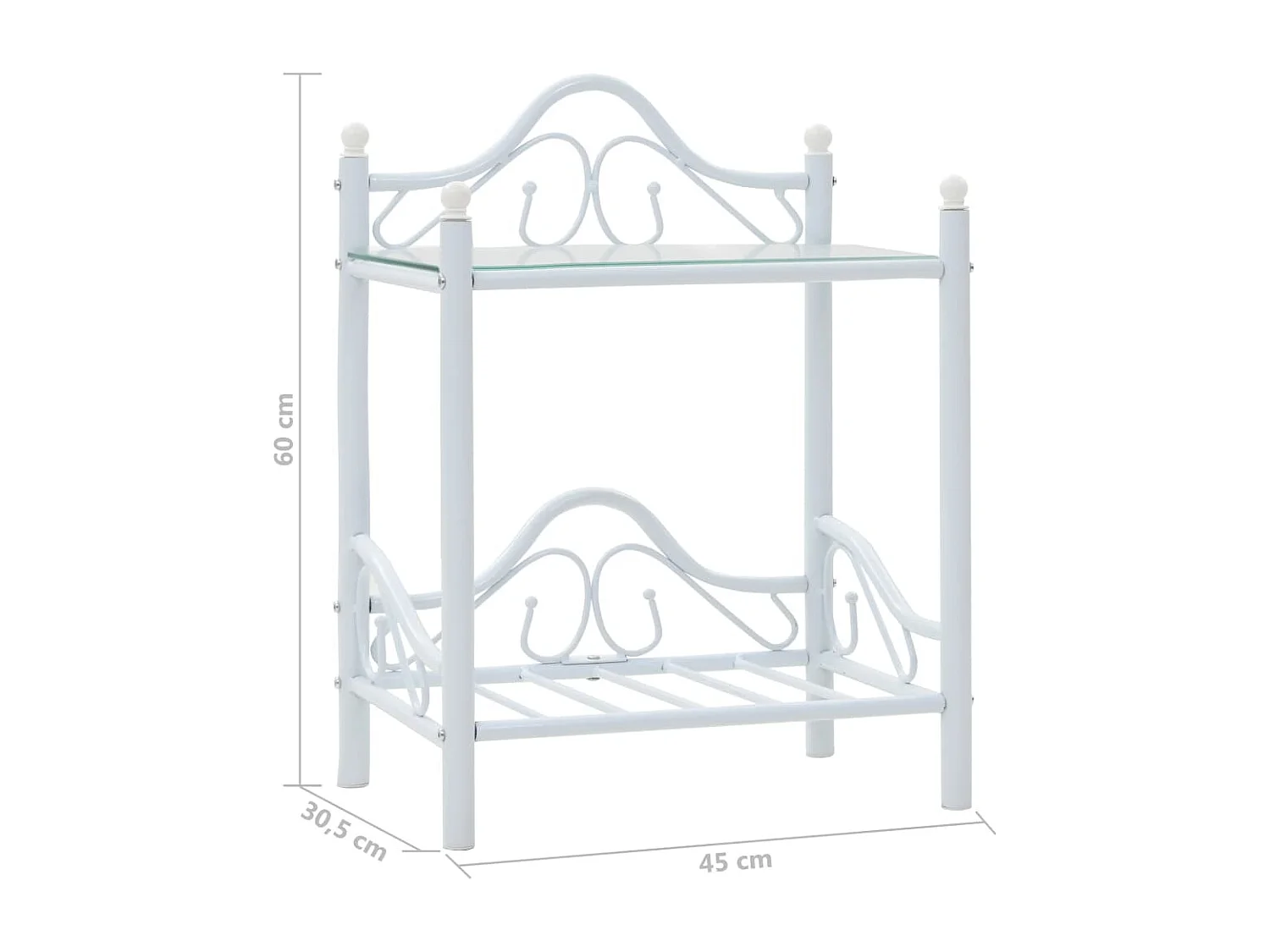 Xylith  Table de chevet Acier et verre trempé 45 x 30,5 x 60 cm Blanc
