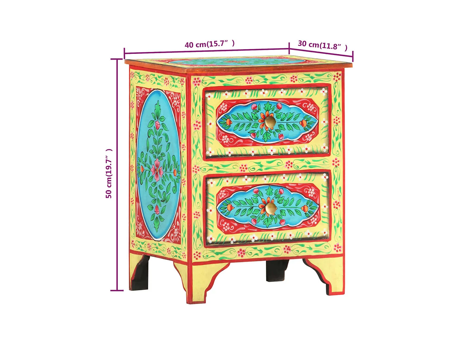 François-Aubin  Table de chevet peinte à la main 40x30x50 cm Bois de manguier