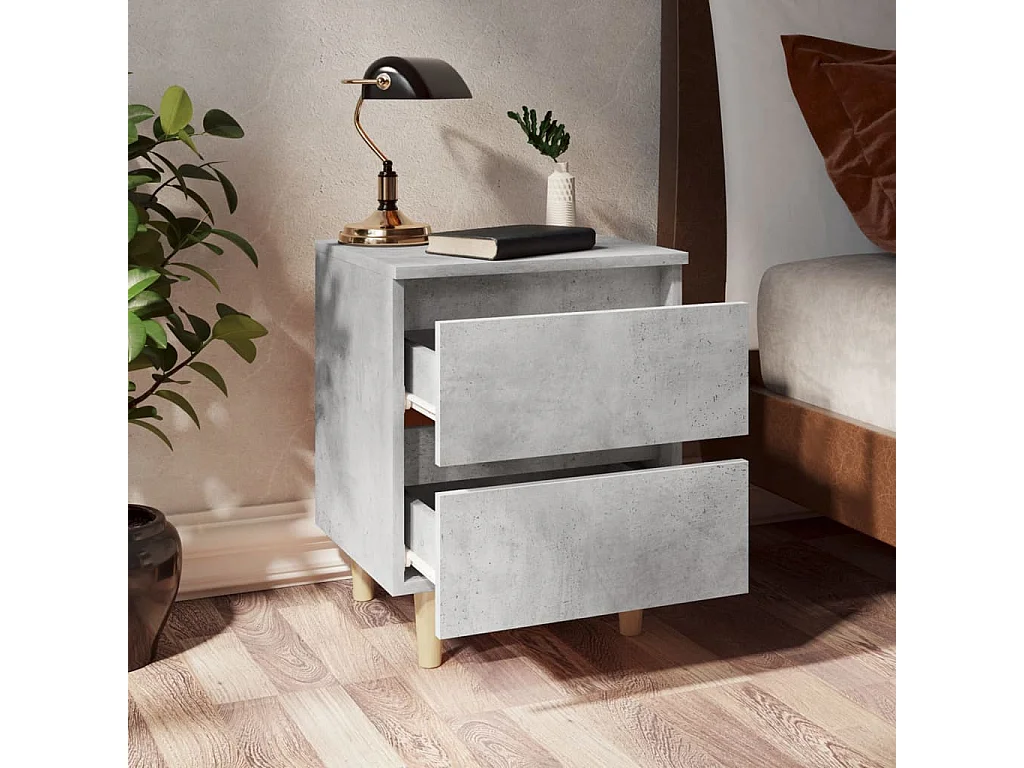 Kutztown  Table de chevet avec pieds en pin gris béton 40x35x50 cm