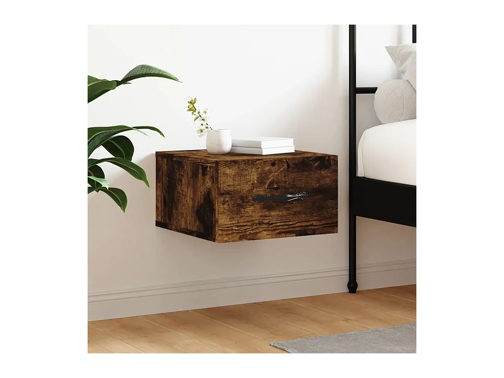 Carbon Hill  Table de chevet murale chêne fumé 35x35x20 cm