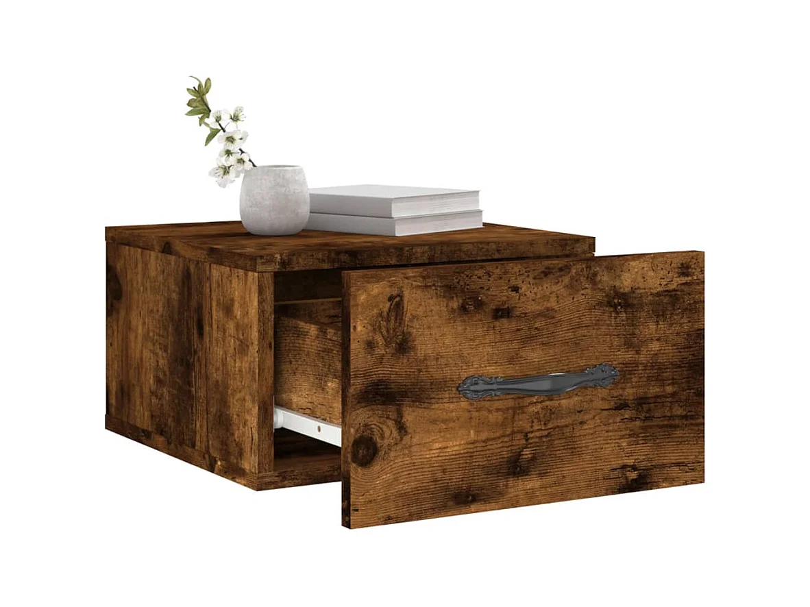 Carbon Hill  Table de chevet murale chêne fumé 35x35x20 cm