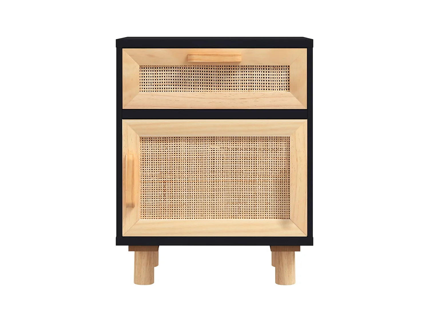 Adrian  Tables de chevet 2 pcs Noir Bois de pin massif et rotin l