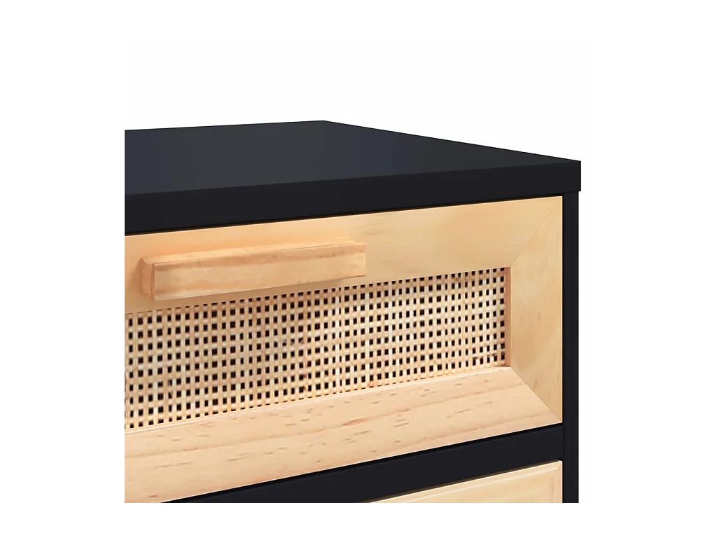 Adrian  Tables de chevet 2 pcs Noir Bois de pin massif et rotin l