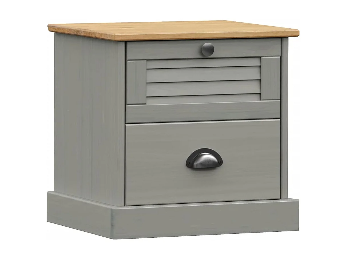 Bryndi  Comodino VIGO Grigio 42x35x42 cm in Legno Massello di Pino