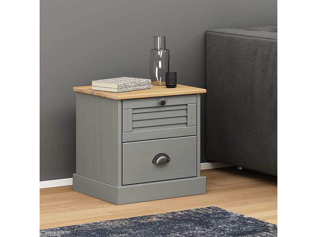 Bryndi  Comodino VIGO Grigio 42x35x42 cm in Legno Massello di Pino