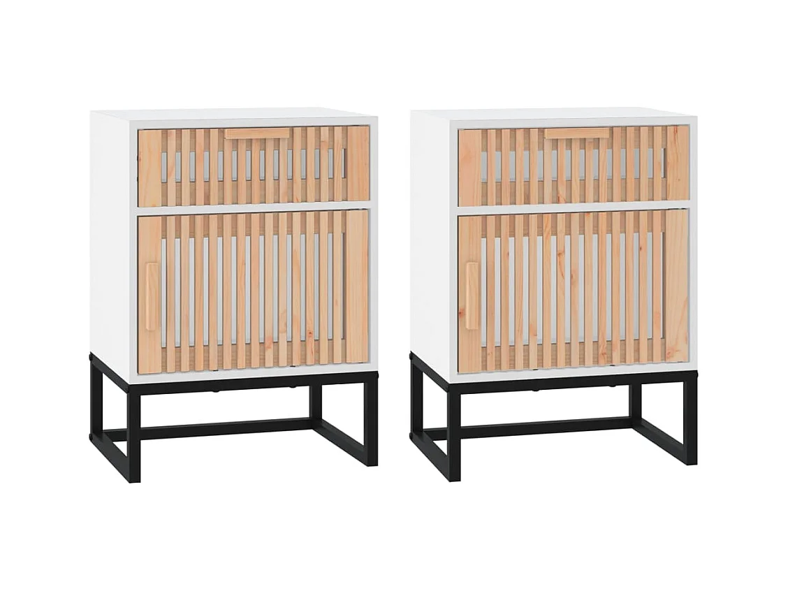 Karla  Tables de chevet 2pcs blanc 40x30x55,5cm bois ingénierie et fer