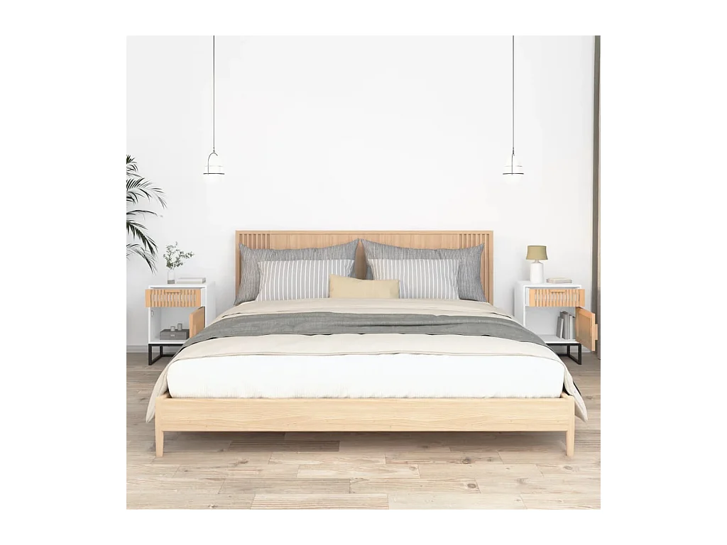 Karla  Tables de chevet 2pcs blanc 40x30x55,5cm bois ingénierie et fer