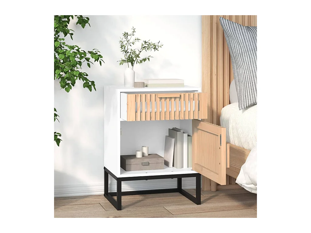 Karla  Tables de chevet 2pcs blanc 40x30x55,5cm bois ingénierie et fer