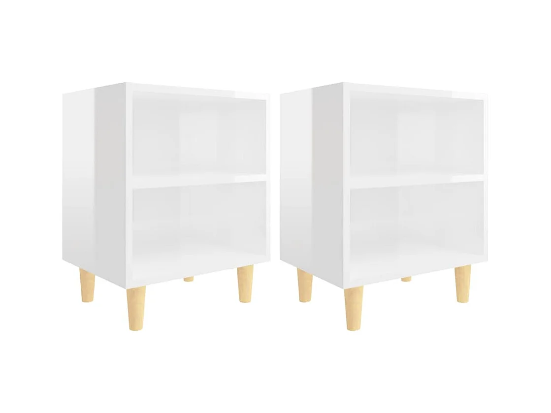 Haugesund  Tables de chevet pieds en bois 2 pcs Blanc brillant 40x30x50 cm