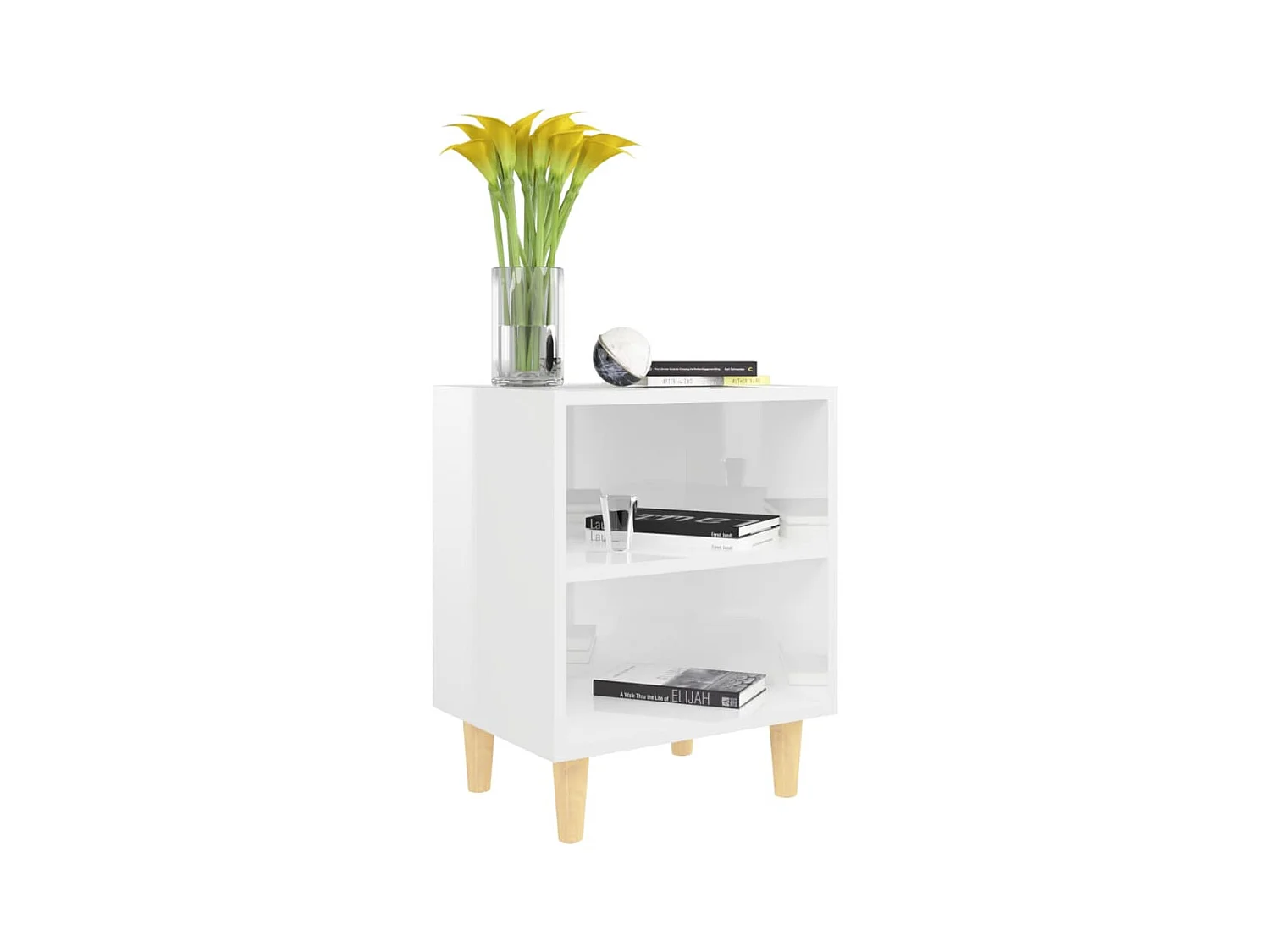 Haugesund  Tables de chevet pieds en bois 2 pcs Blanc brillant 40x30x50 cm