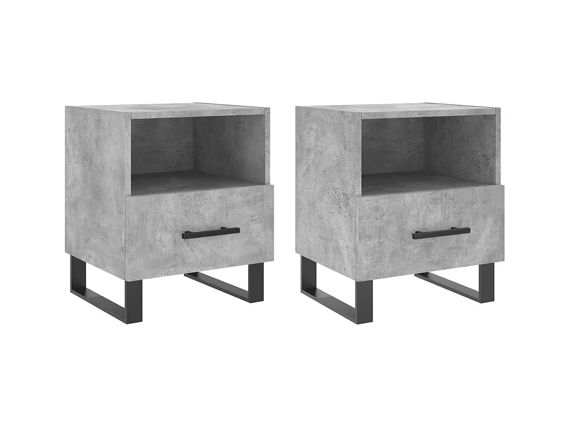 Bruni  Comodini 2 pz Grigio Cemento 40x35x47,5 cm in Legno Multistrato