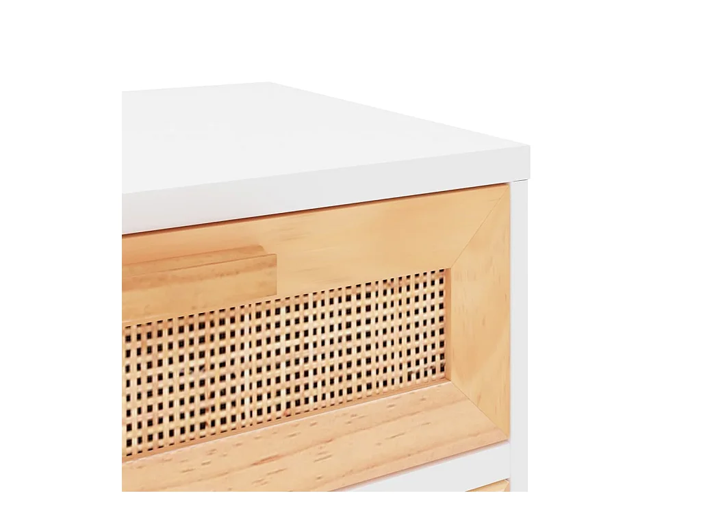 Adrian  Tables de chevet 2pcs Blanc Bois de pin massif et rotin l