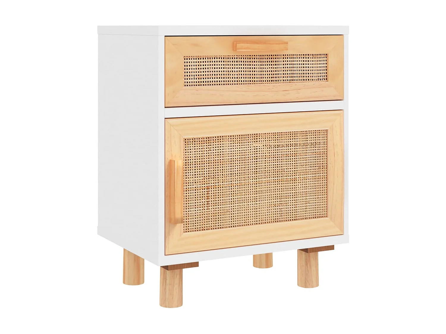 Adrian  Tables de chevet 2pcs Blanc Bois de pin massif et rotin l