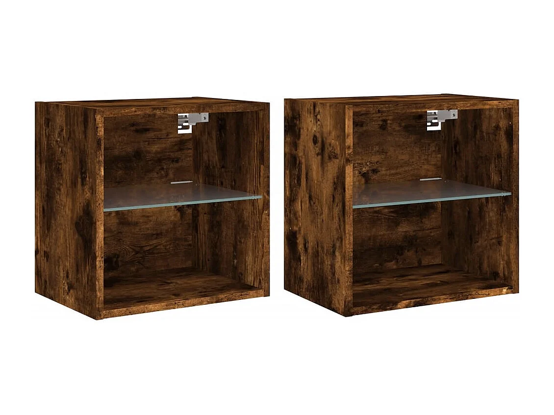 Hans  Comodini con Luci LED a Parete 2pz Rovere Fumo