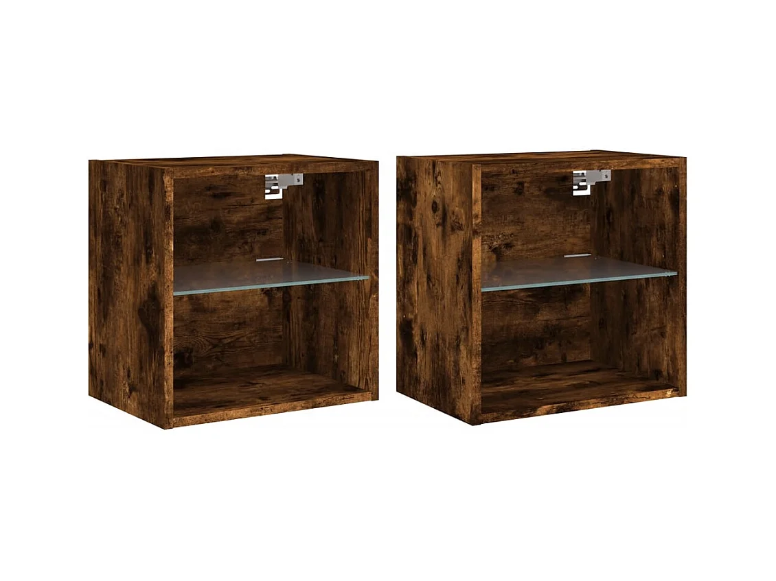 Hans  Comodini con Luci LED a Parete 2pz Rovere Fumo