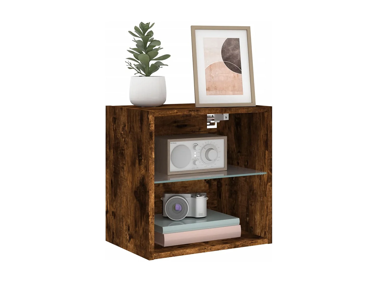 Hans  Comodini con Luci LED a Parete 2pz Rovere Fumo