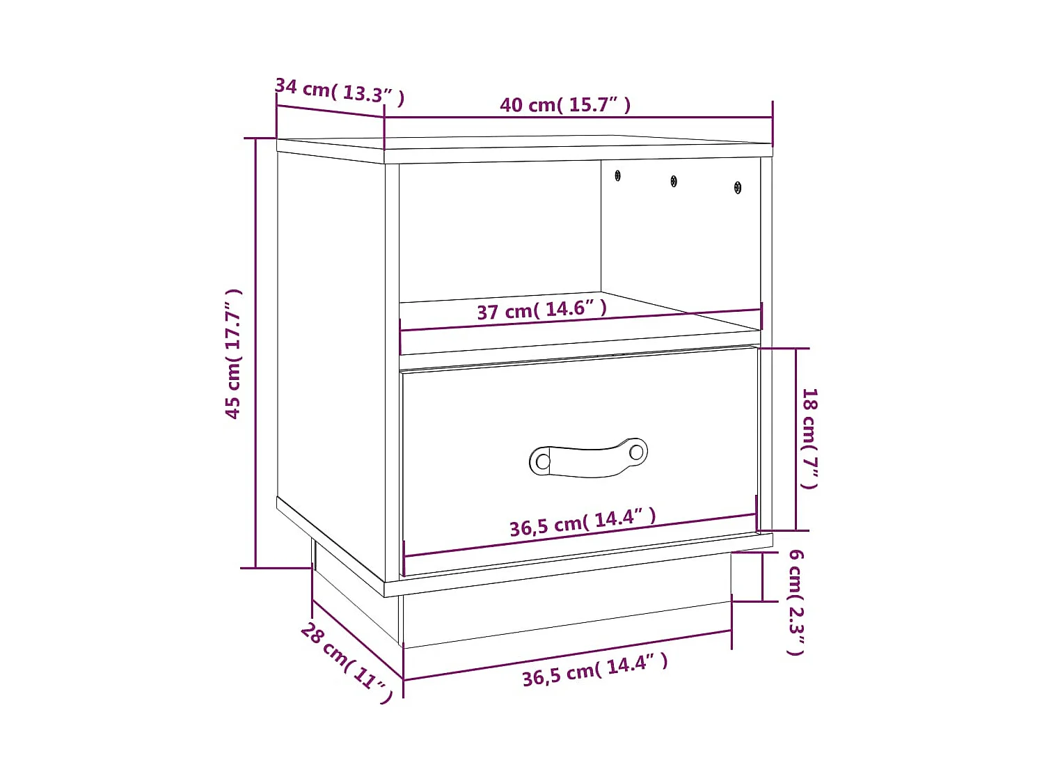Lydar  Table de chevet Noir 40x34x45 cm Bois de pin massif