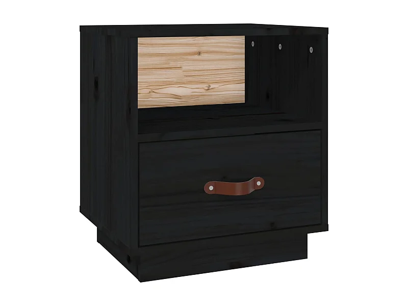 Lydar  Mesita de noche madera maciza de pino negro 40x34x45 cm