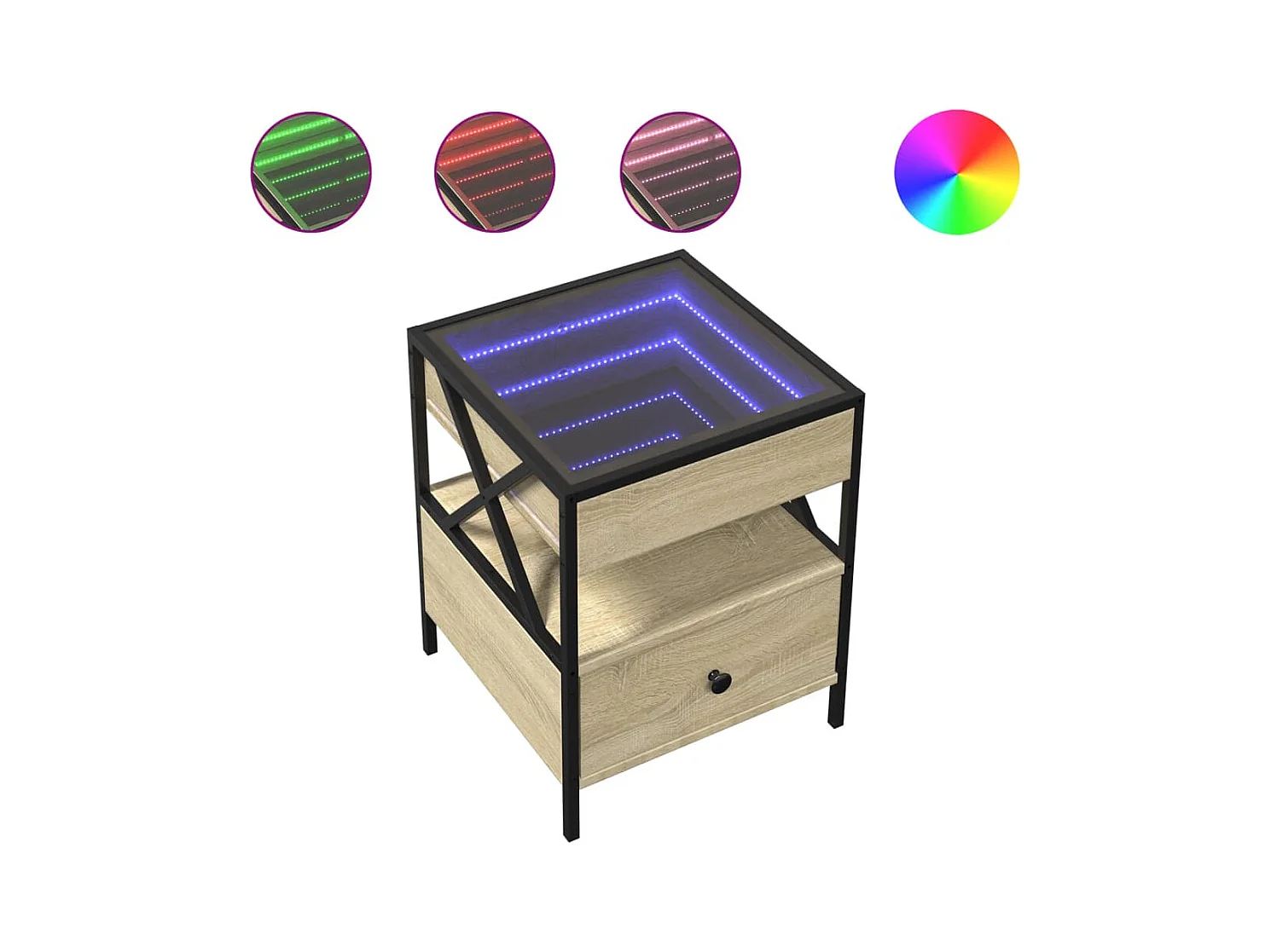 Amber Mae  Table de chevet avec LED infini chêne sonoma 40x40x51 cm