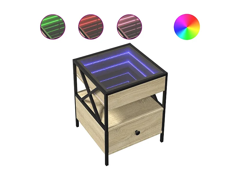 Amber Mae  Table de chevet avec LED infini chêne sonoma 40x40x51 cm