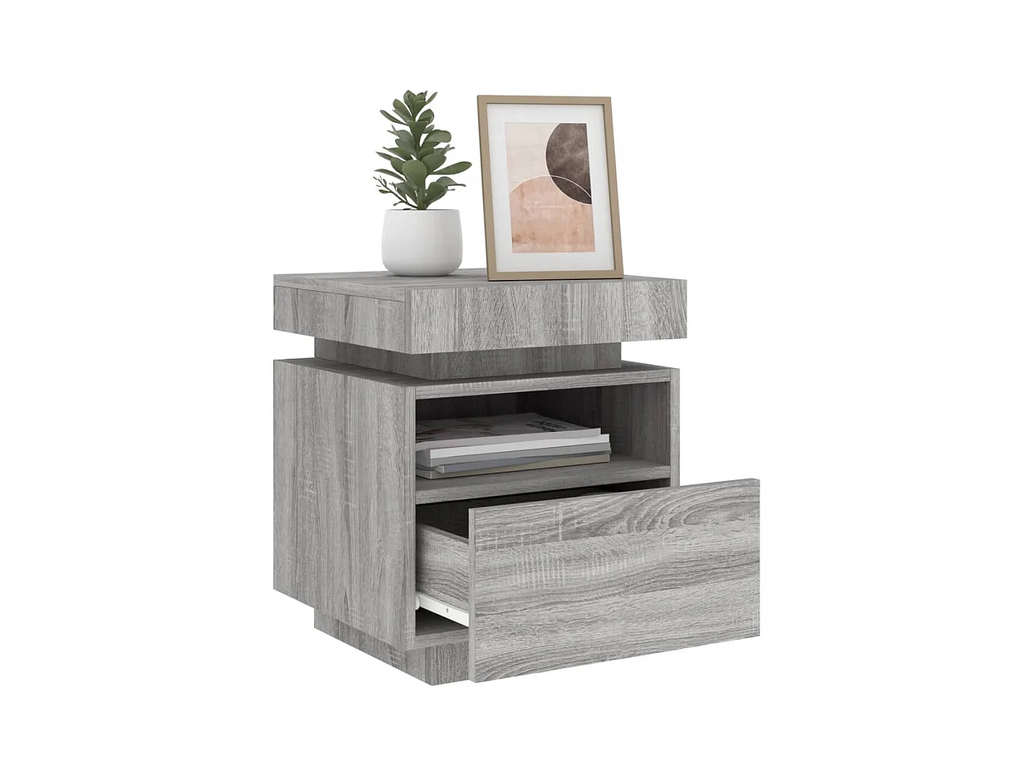 Josane  Armoire de chevet avec lumières LED sonoma gris 40x39x48,5 cm