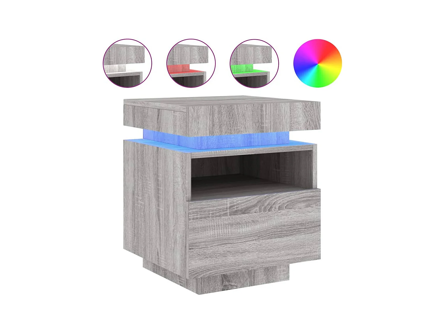 Josane  Comodino con Luci LED Grigio Sonoma 40x39x48,5 cm