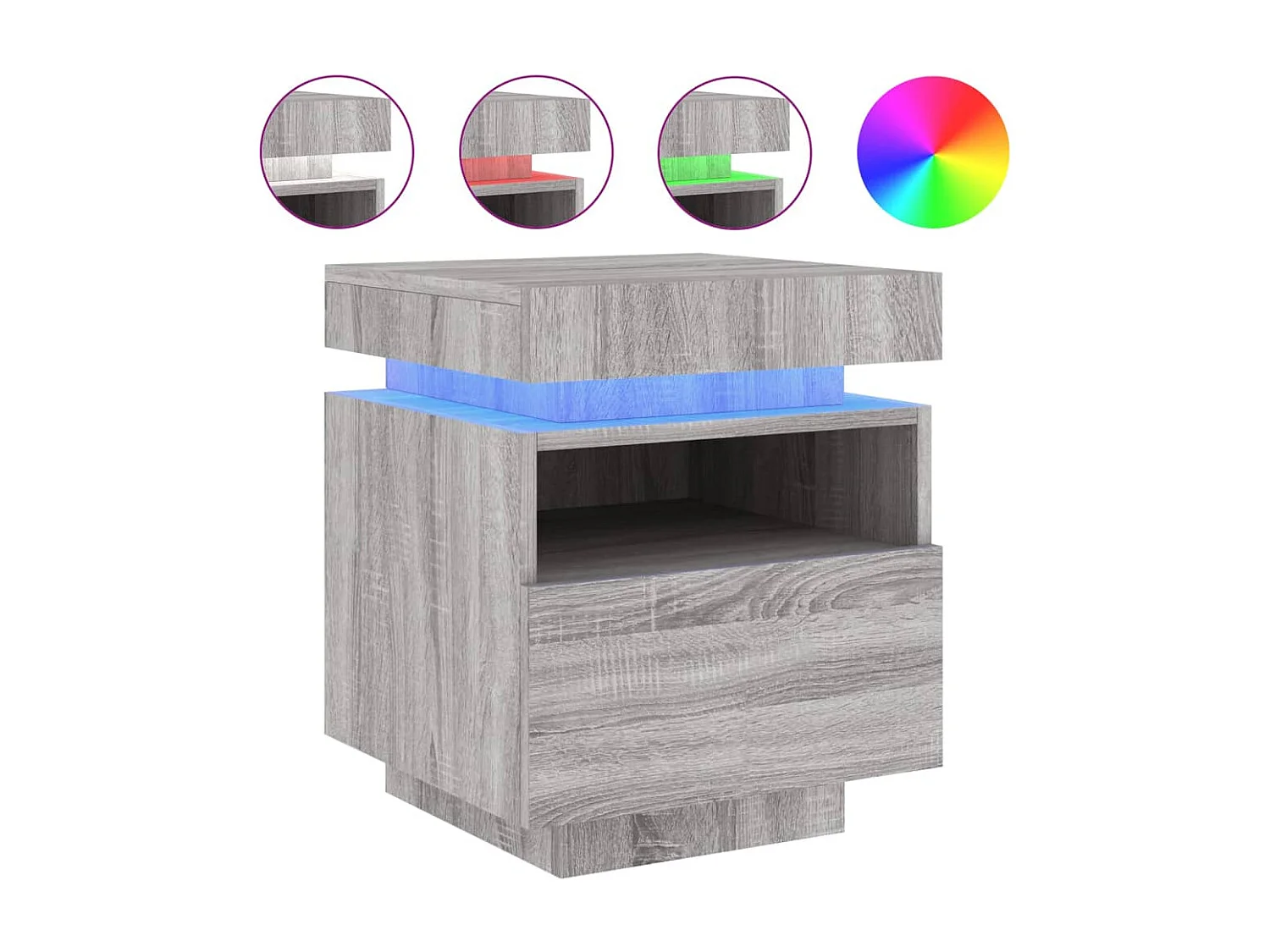 Josane  Armoire de chevet avec lumières LED sonoma gris 40x39x48,5 cm