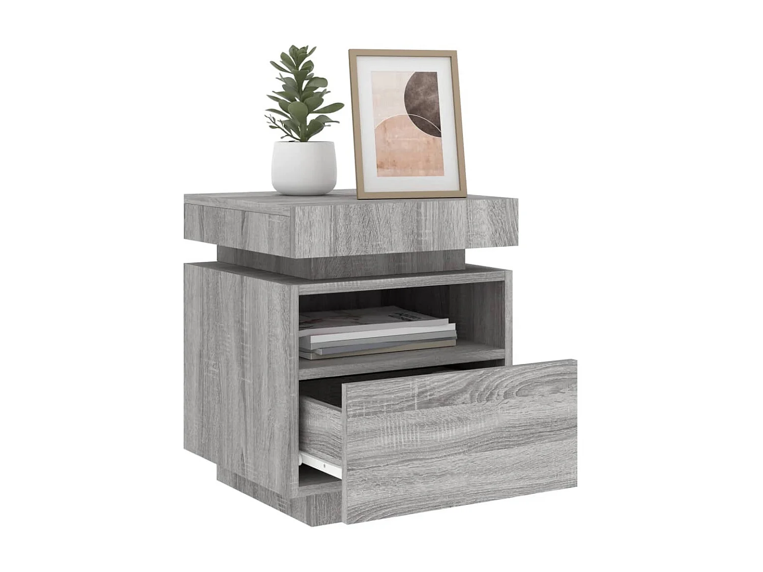 Josane  Armoire de chevet avec lumières LED sonoma gris 40x39x48,5 cm