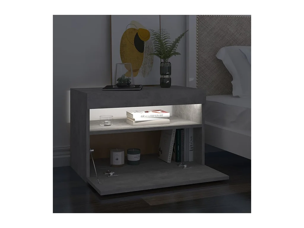 Beeville  Tables de chevet avec lumières LED 2 pcs gris béton 60x35x40 cm