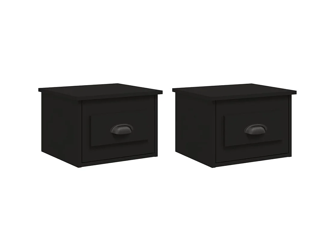 Boven-Leeuwen  Comodini a Parete 2 pz Neri 41,5x36x28 cm