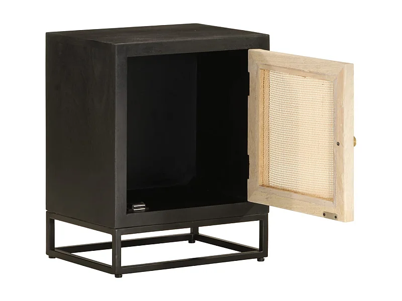 Garden Furniture -  Comodino Nero 40x30x50 cm in Legno Massello di Mango e Ferro