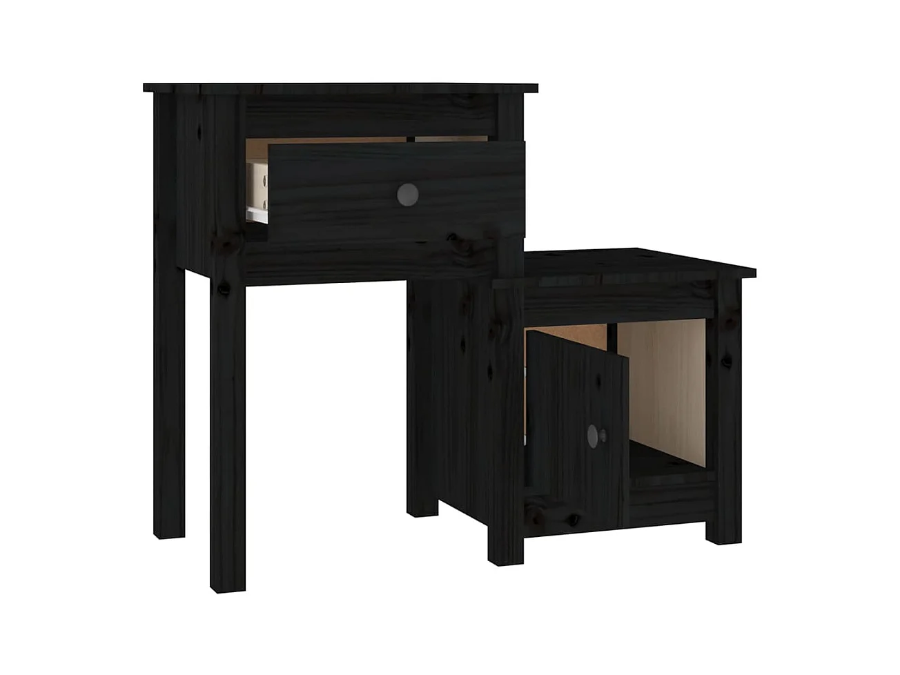 Bailey  Tables de chevet 2 pcs Noir 79,5x38x65,5 cm Bois de pin massif