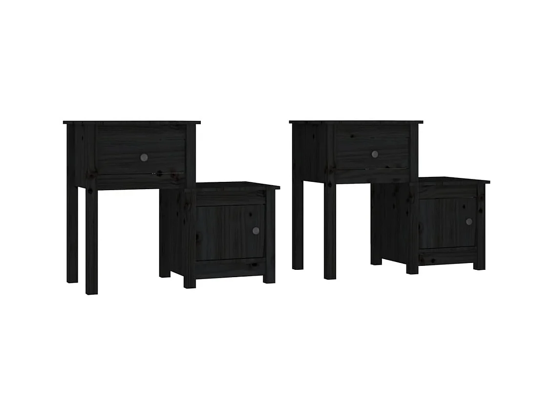 Bailey  Tables de chevet 2 pcs Noir 79,5x38x65,5 cm Bois de pin massif