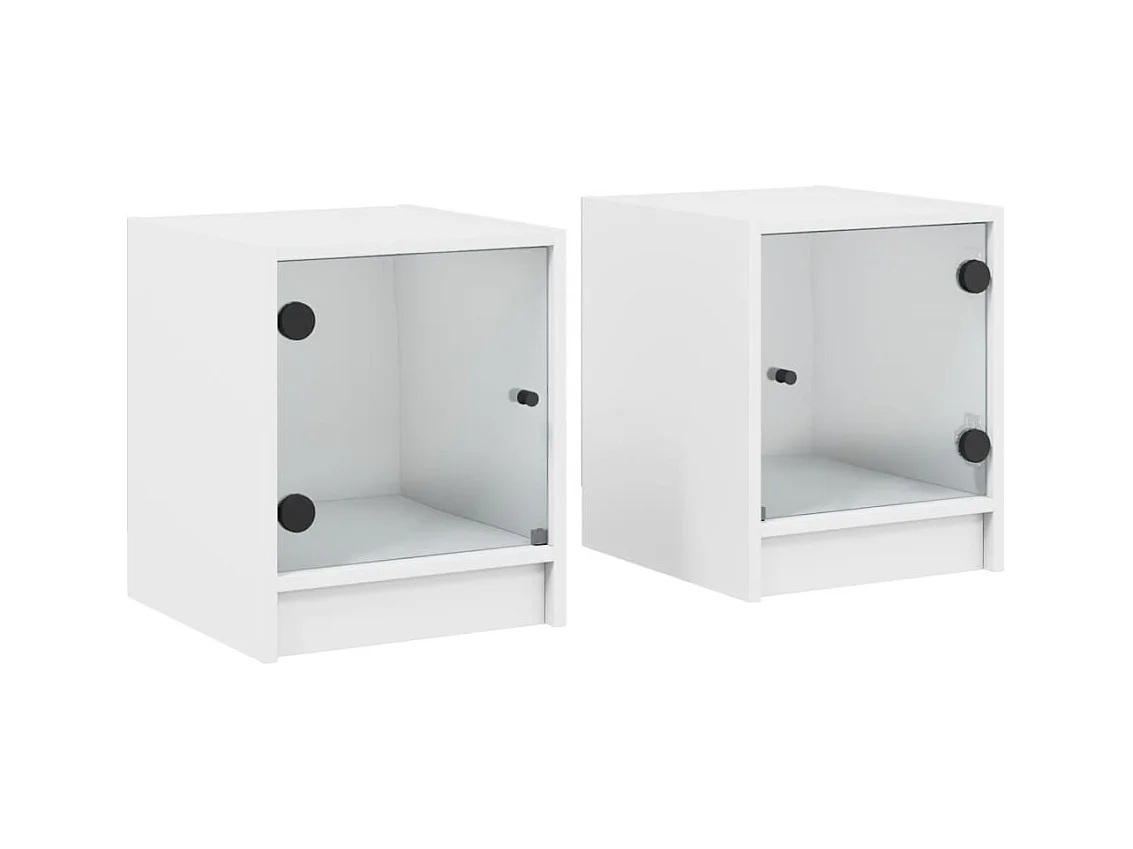 Butte  Tables de chevet avec portes en verre 2 pcs blanc 35x37x42 cm
