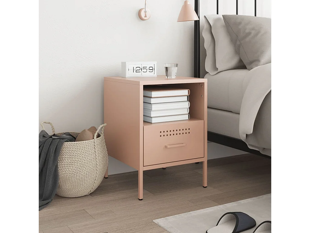 Sundby  Table de chevet rose 36x39x50,5 cm acier