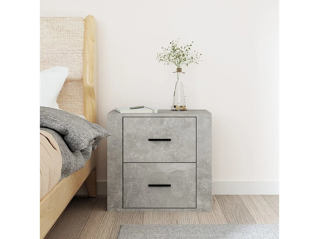 Goshen  Comodino a Muro Grigio Cemento 50x36x47 cm