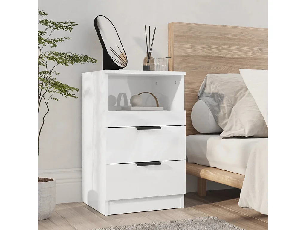 Damien  Comodini 2 pz Bianco Lucido in Legno Multistrato